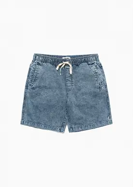 Afends Baywatch Elastic Waist Walk short 16 Blue Acid Wash