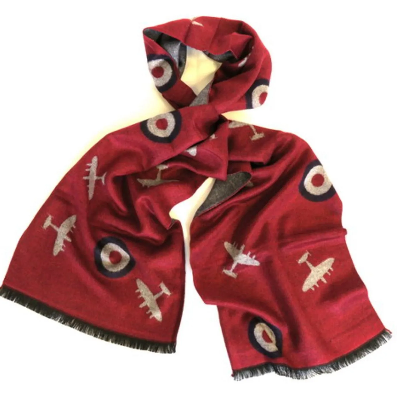 Alexander Thurlow Aircraft Themed soft scarves - RAF Bombers on Red