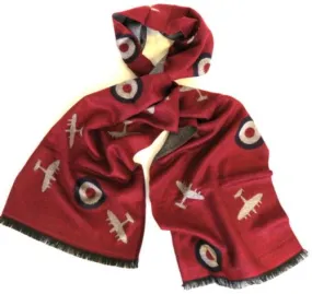 Alexander Thurlow Aircraft Themed soft scarves - RAF Bombers on Red