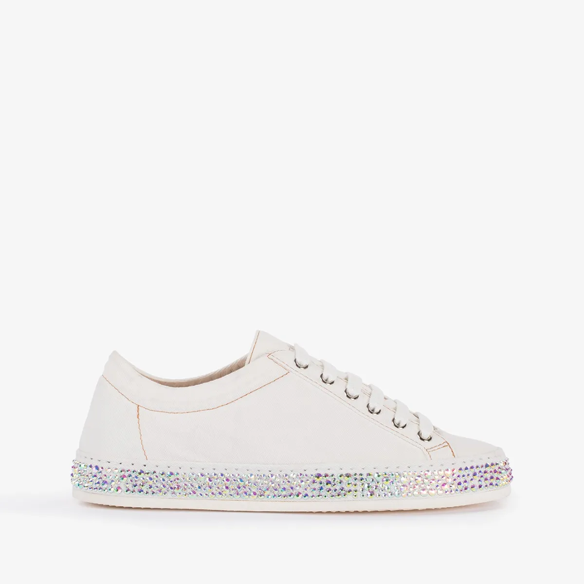 ANDREA SNEAKER Paper white denim sneaker with Crystals