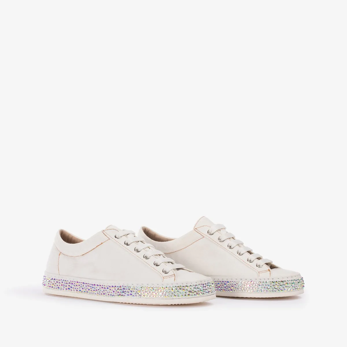 ANDREA SNEAKER Paper white denim sneaker with Crystals