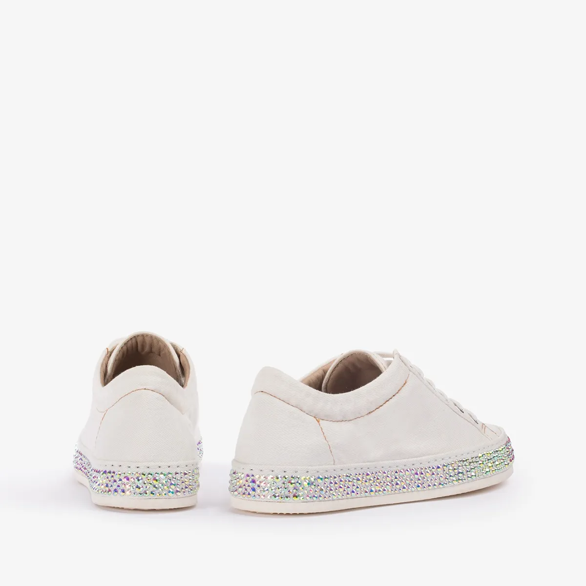 ANDREA SNEAKER Paper white denim sneaker with Crystals