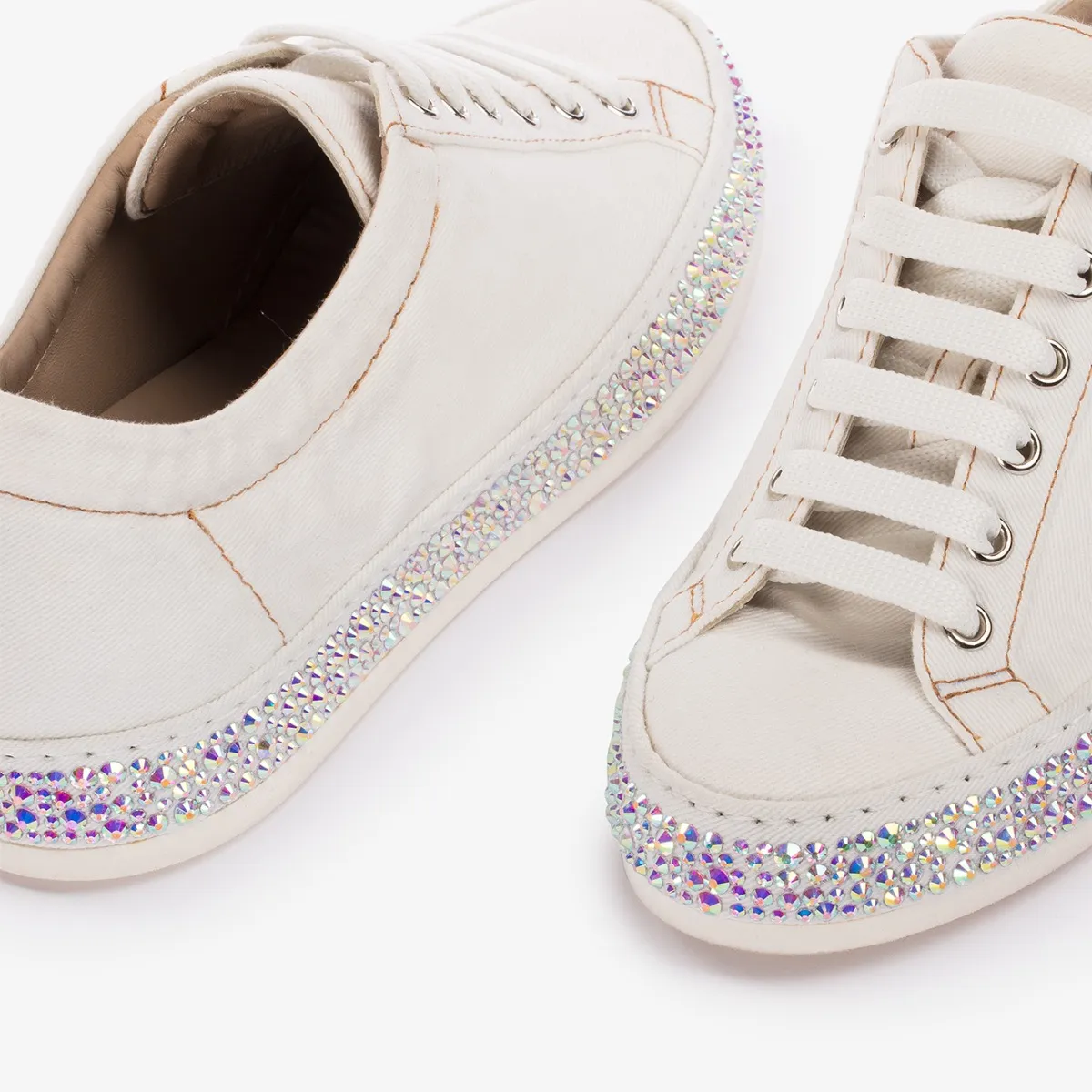 ANDREA SNEAKER Paper white denim sneaker with Crystals