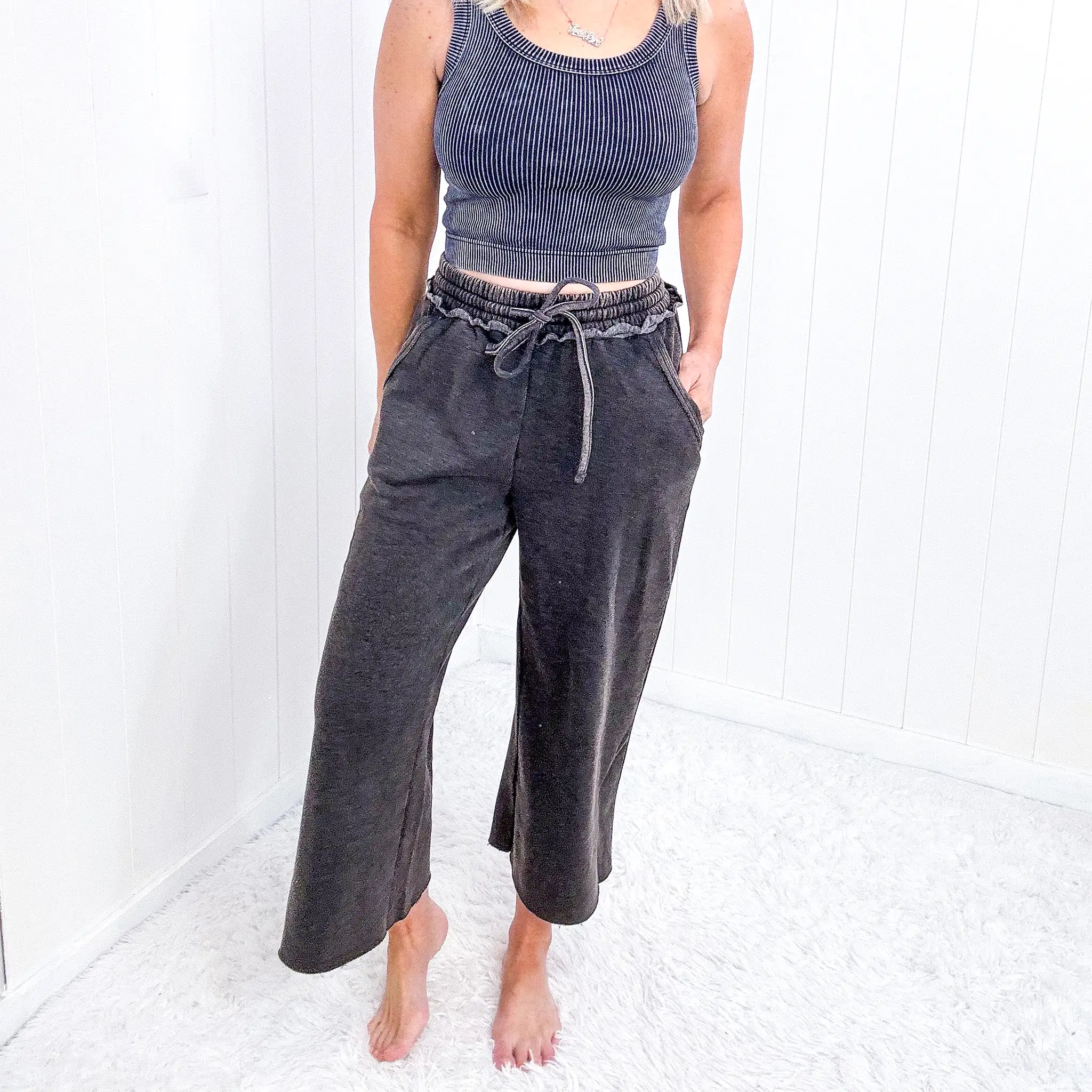 Ash Black Acid Wash Wide Leg Palazzo Sweatpants