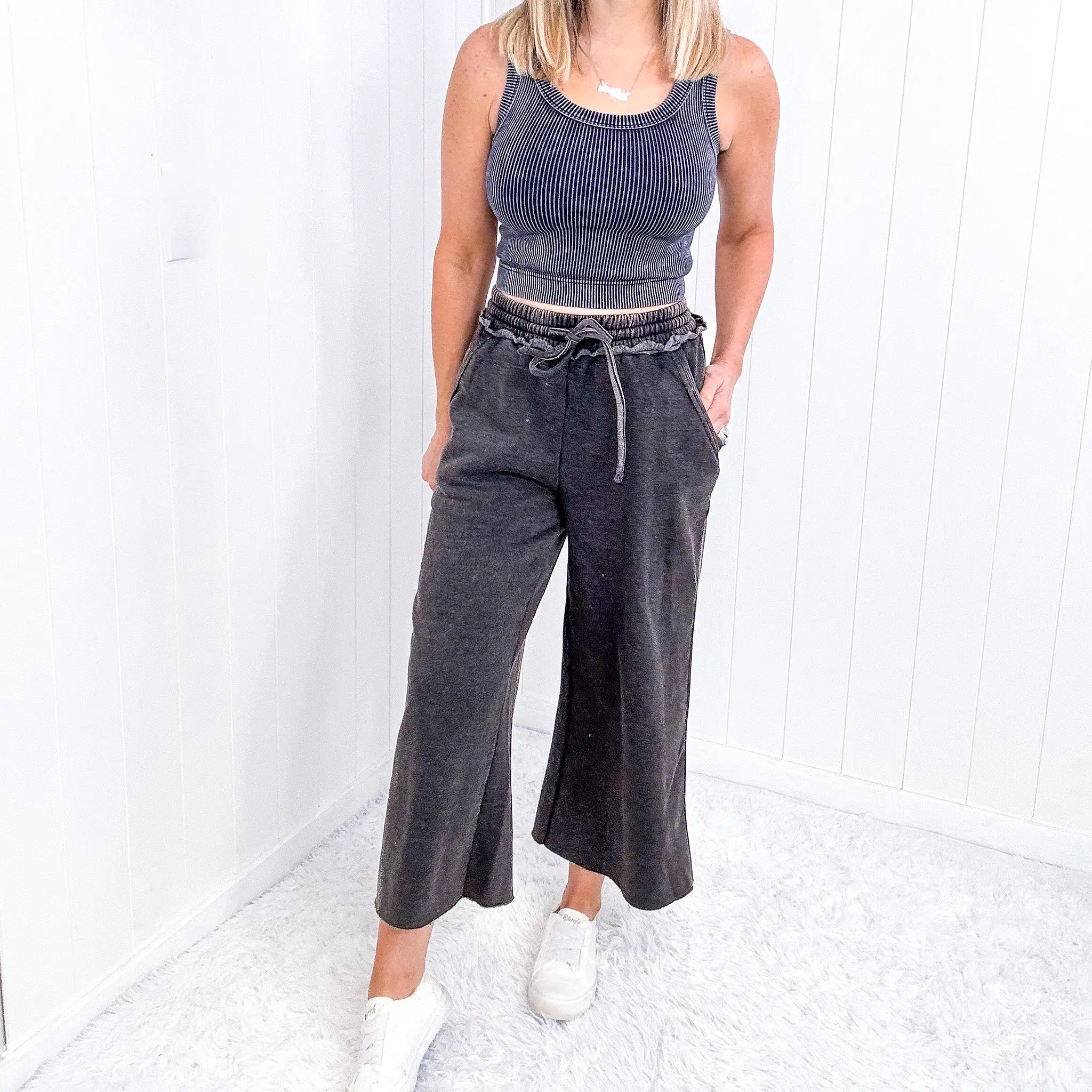 Ash Black Acid Wash Wide Leg Palazzo Sweatpants