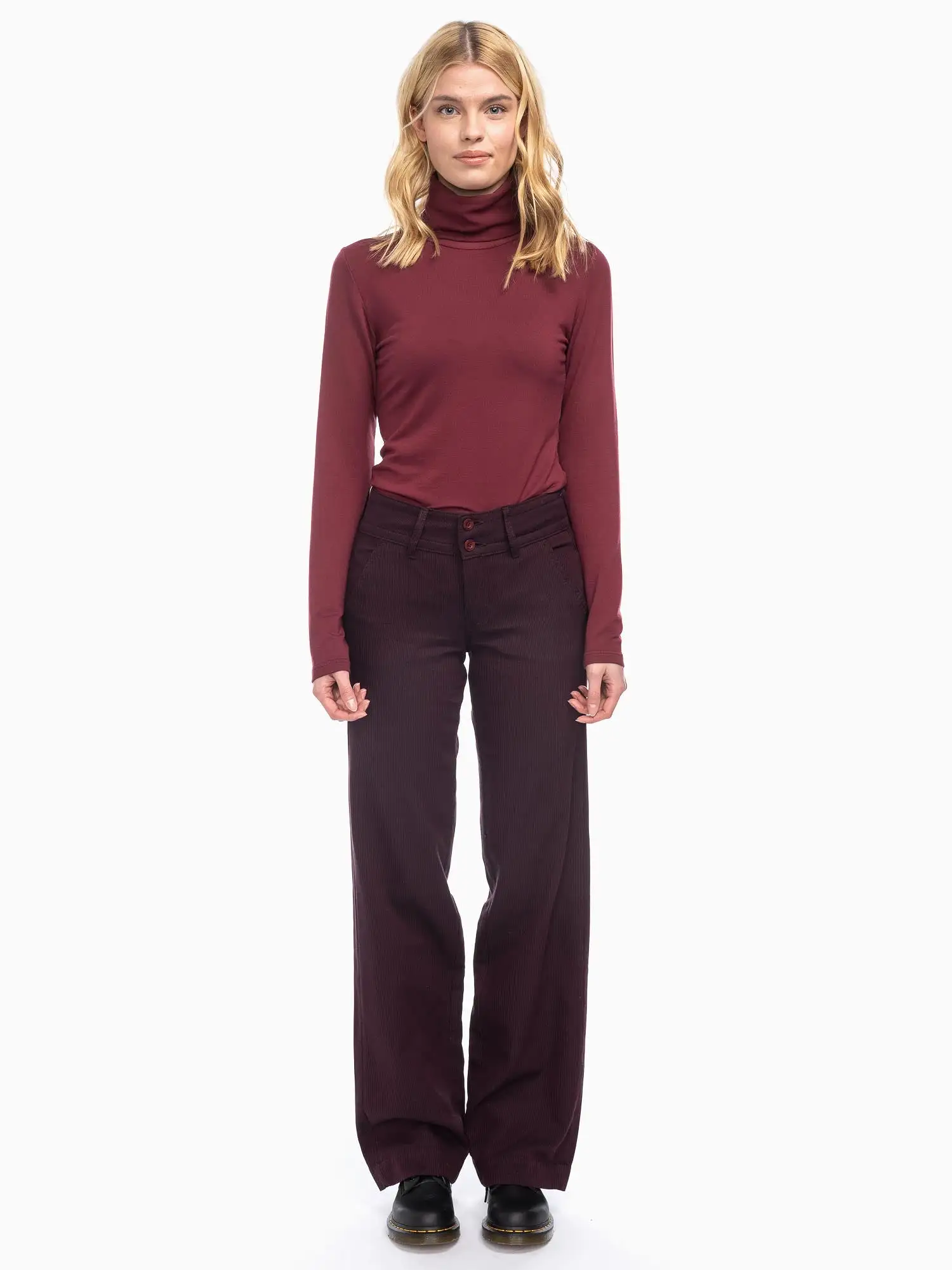 ATO Berlin Bordeaux Lilia Straight Cut Wide Leg Trousers