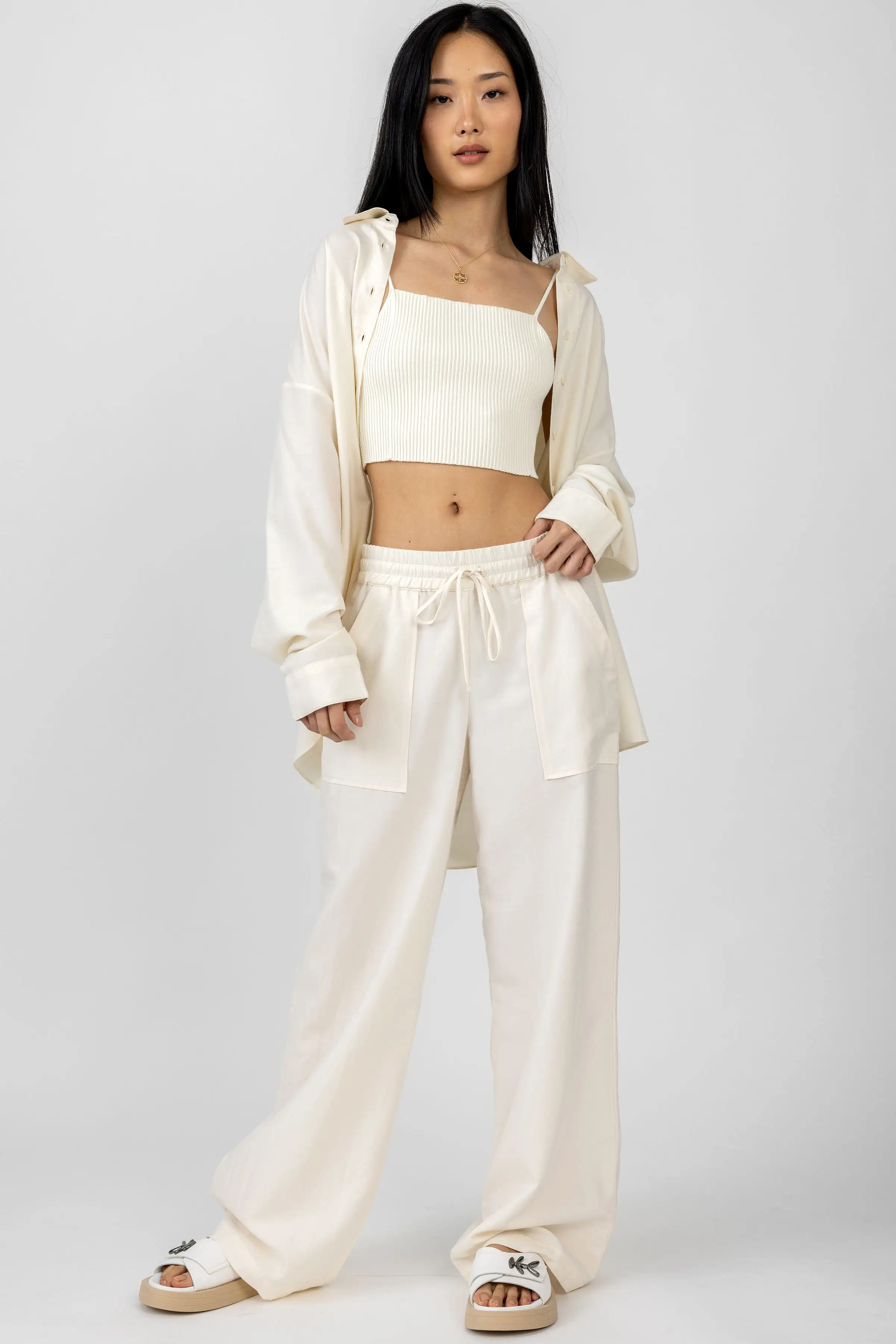 Baxter Drawstring Wide Leg Pant in Gardenia