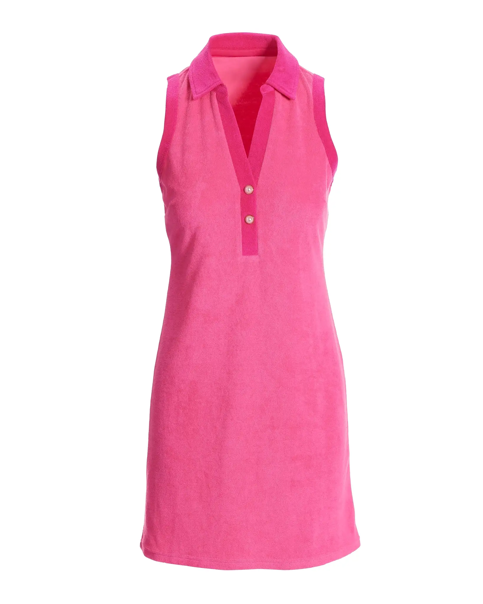 Beach Terry Collared Pearl Trim Dress Aurora Pink