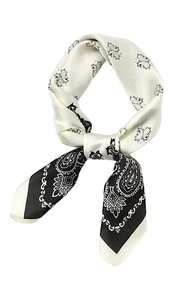 Black & Cream Satin Bandana Scarf