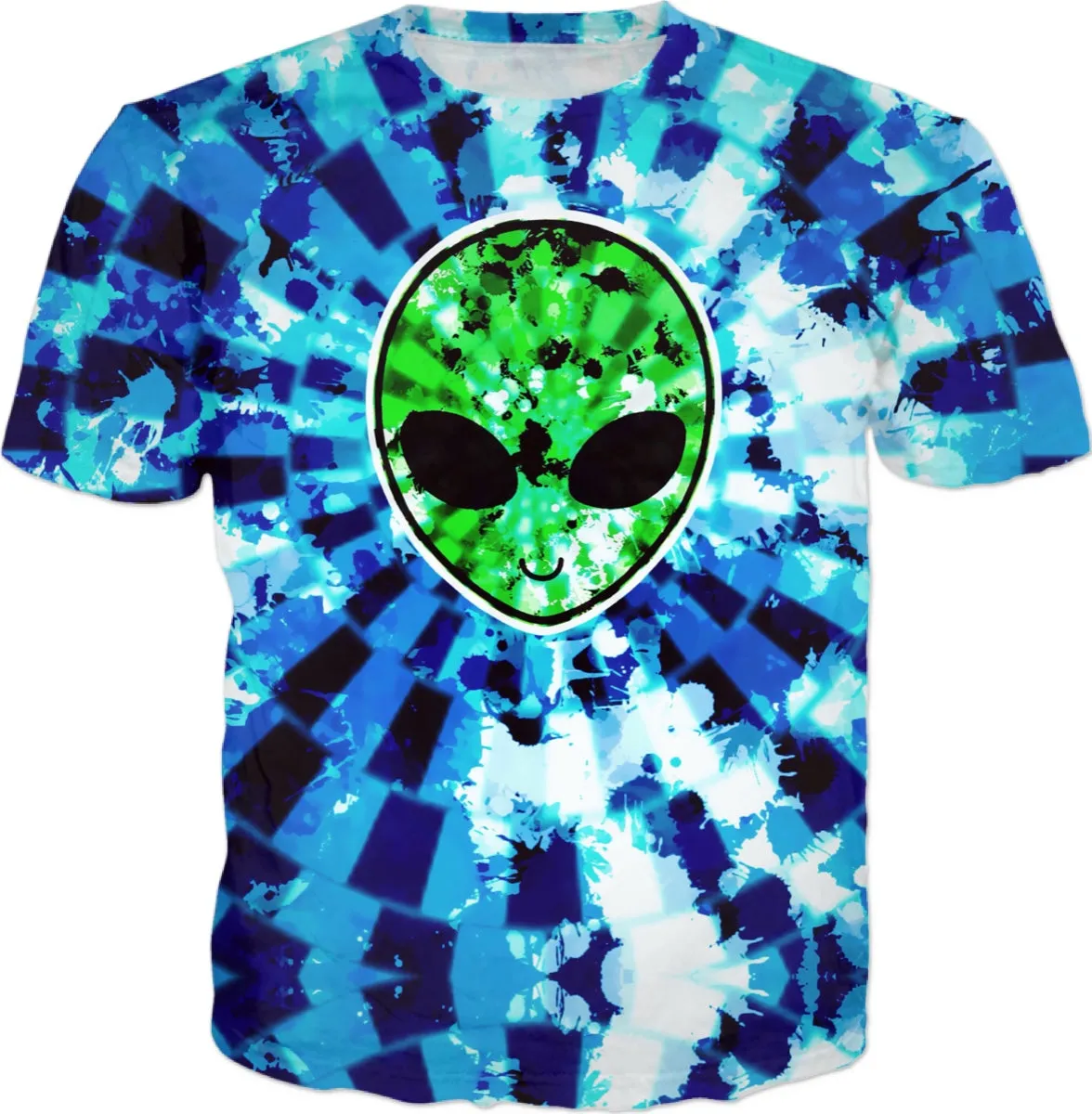 Blue Acid Wash Alien Tie-Dye T-Shirt