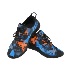 Blue and Orange Paint Splatter Abstract Men's Breathable Woven Running Shoes