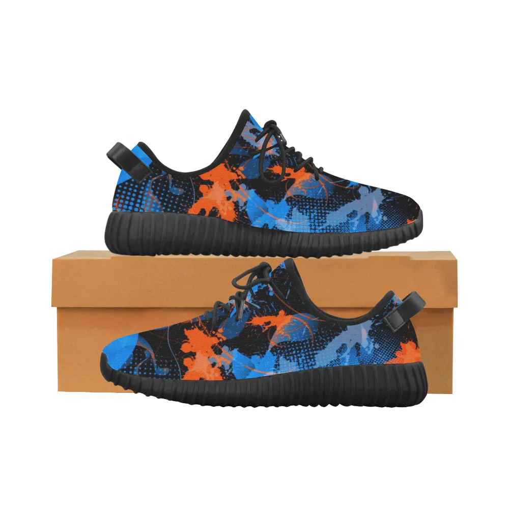 Blue and Orange Paint Splatter Abstract Men's Breathable Woven Running Shoes