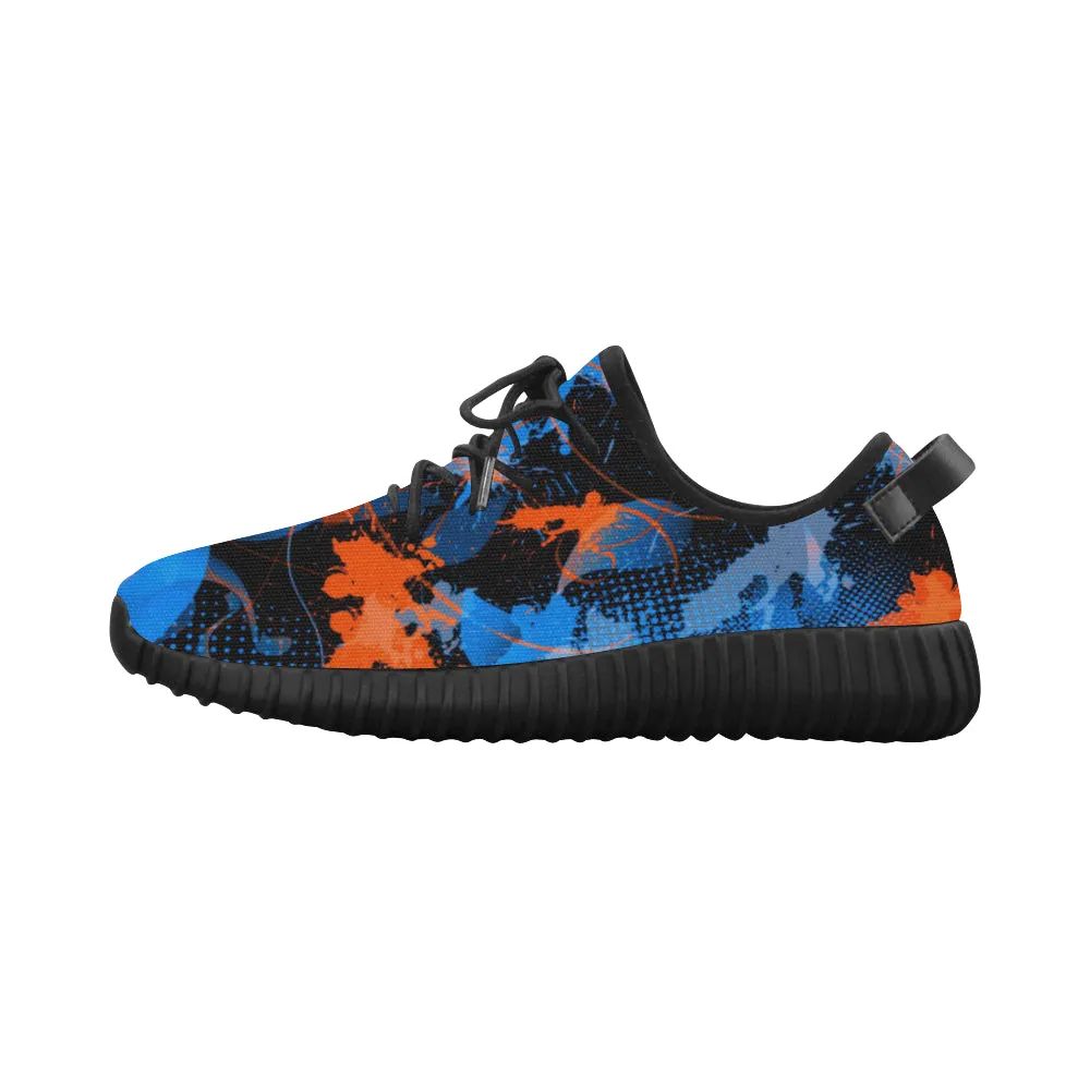 Blue and Orange Paint Splatter Abstract Men's Breathable Woven Running Shoes