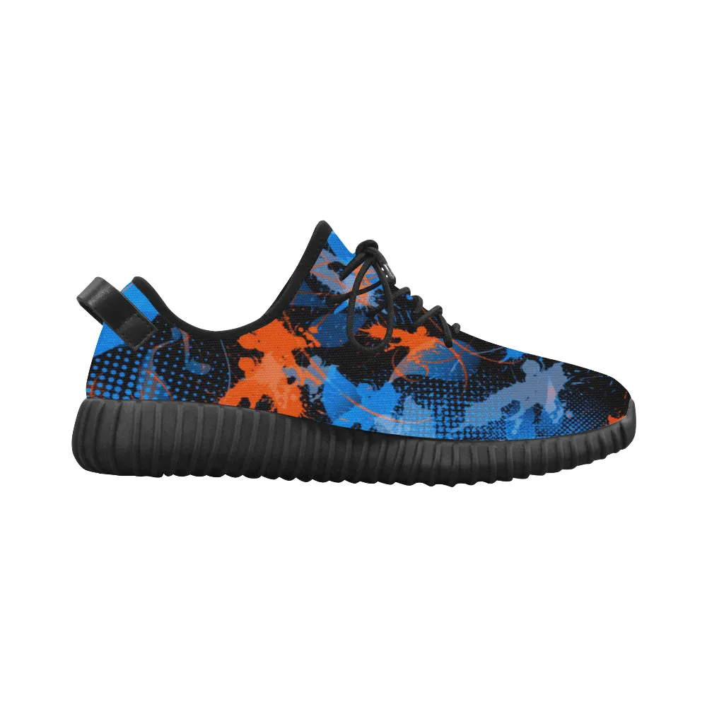 Blue and Orange Paint Splatter Abstract Men's Breathable Woven Running Shoes