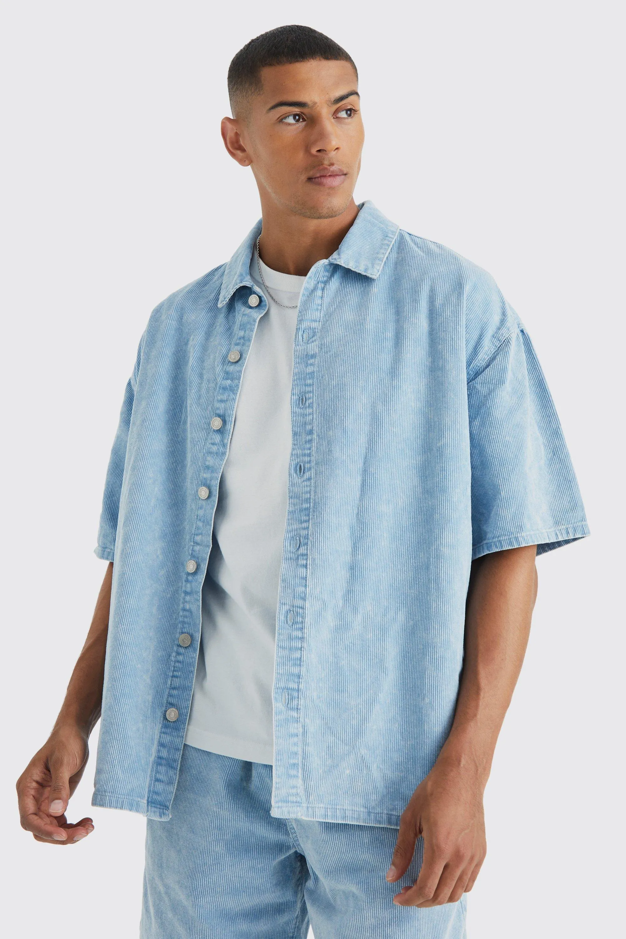 Boxy Fit Acid Wash Shirt | boohooMAN UK