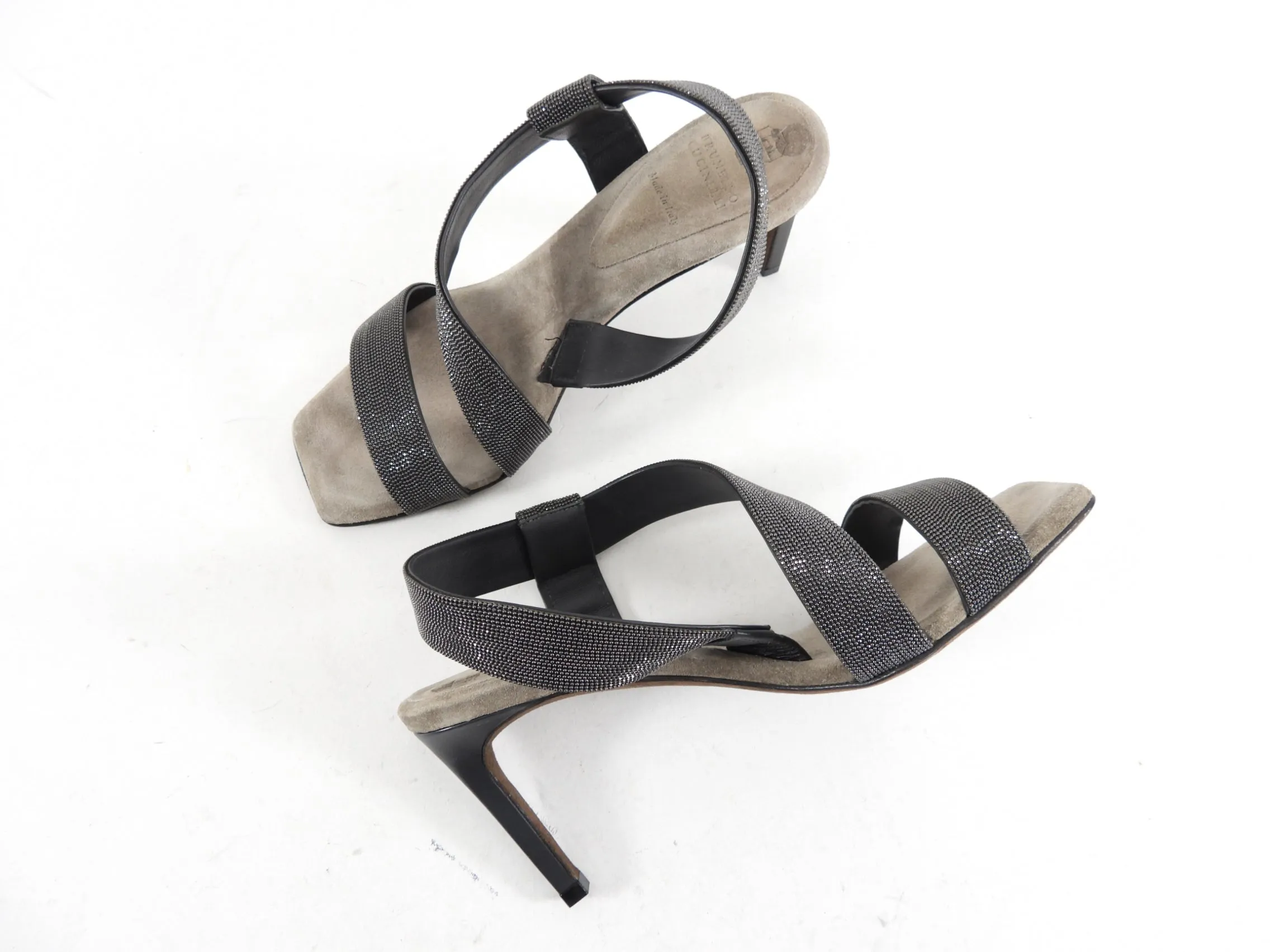 Brunello Cucinelli Grey Monili Bead Heel Sandal - 7