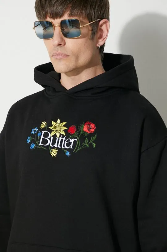 Butter Goods sweatshirt Floral Embroidered Pullover Hood men's black color BGQ423D11404