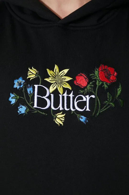 Butter Goods sweatshirt Floral Embroidered Pullover Hood men's black color BGQ423D11404