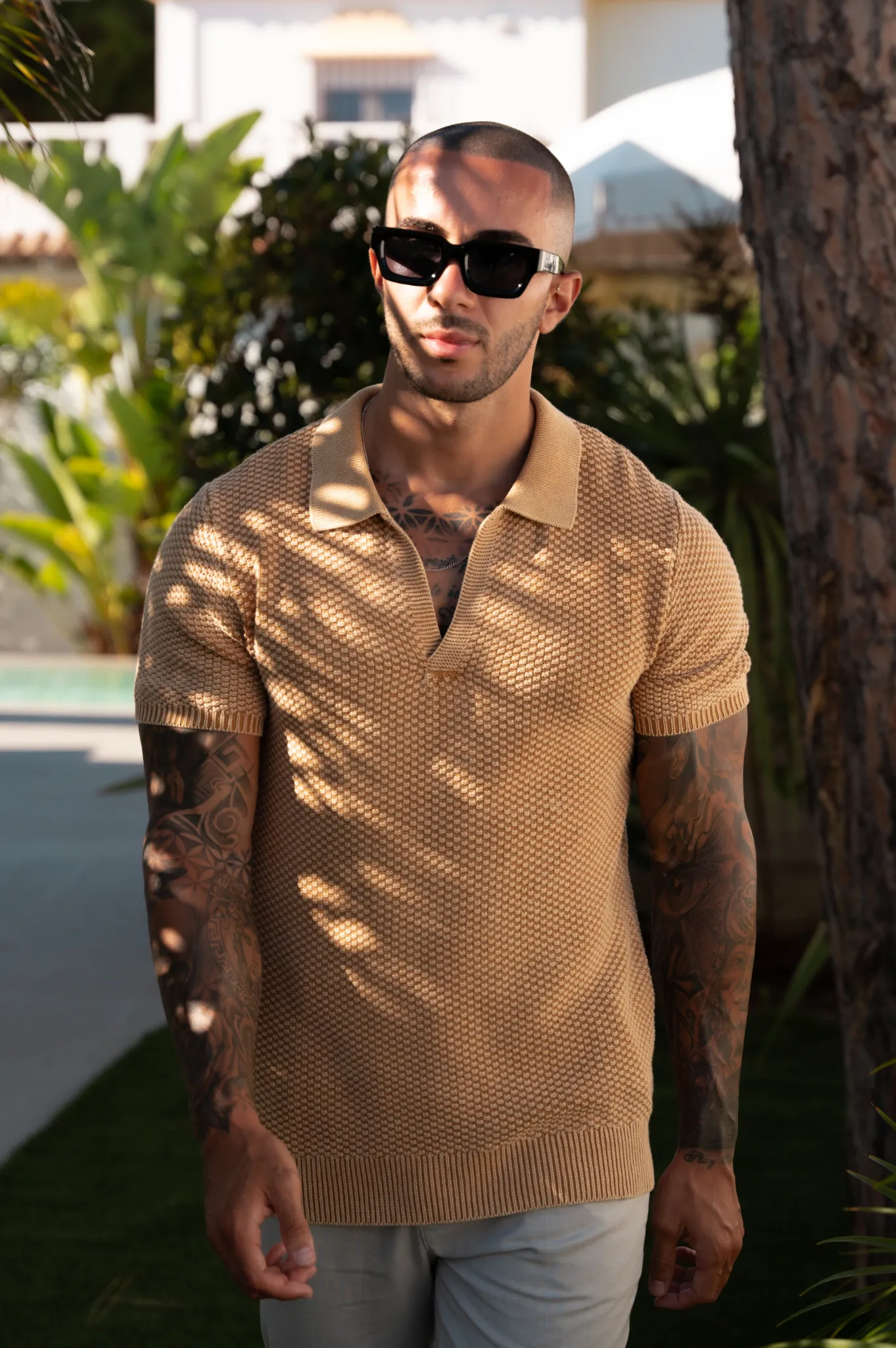 Capo ACID Wash Cuban Polo Shirt - Golden Sand