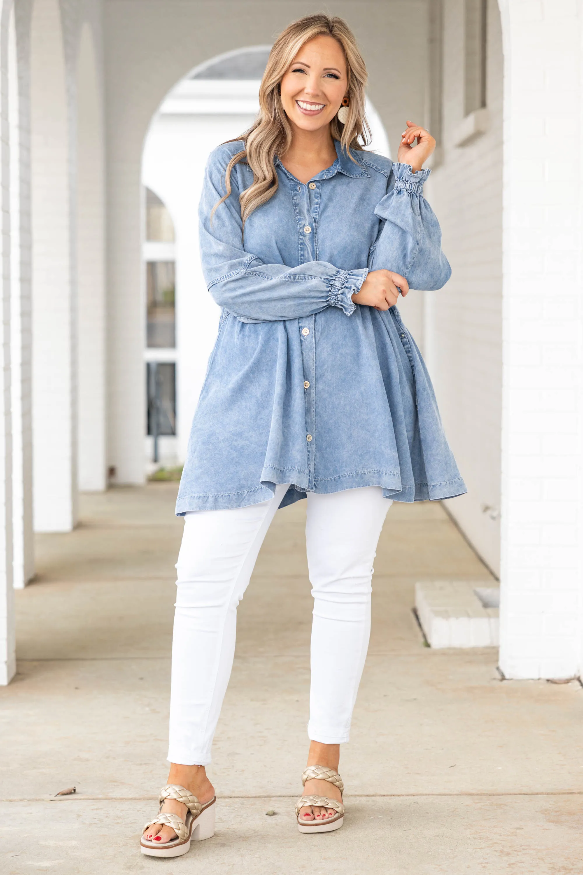 Chambray Chic Top, Acid Wash