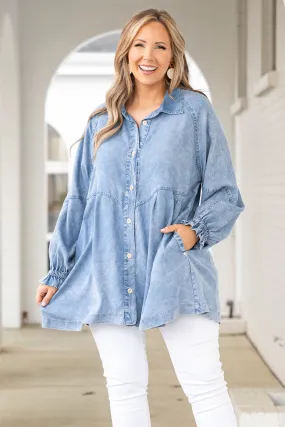 Chambray Chic Top, Acid Wash