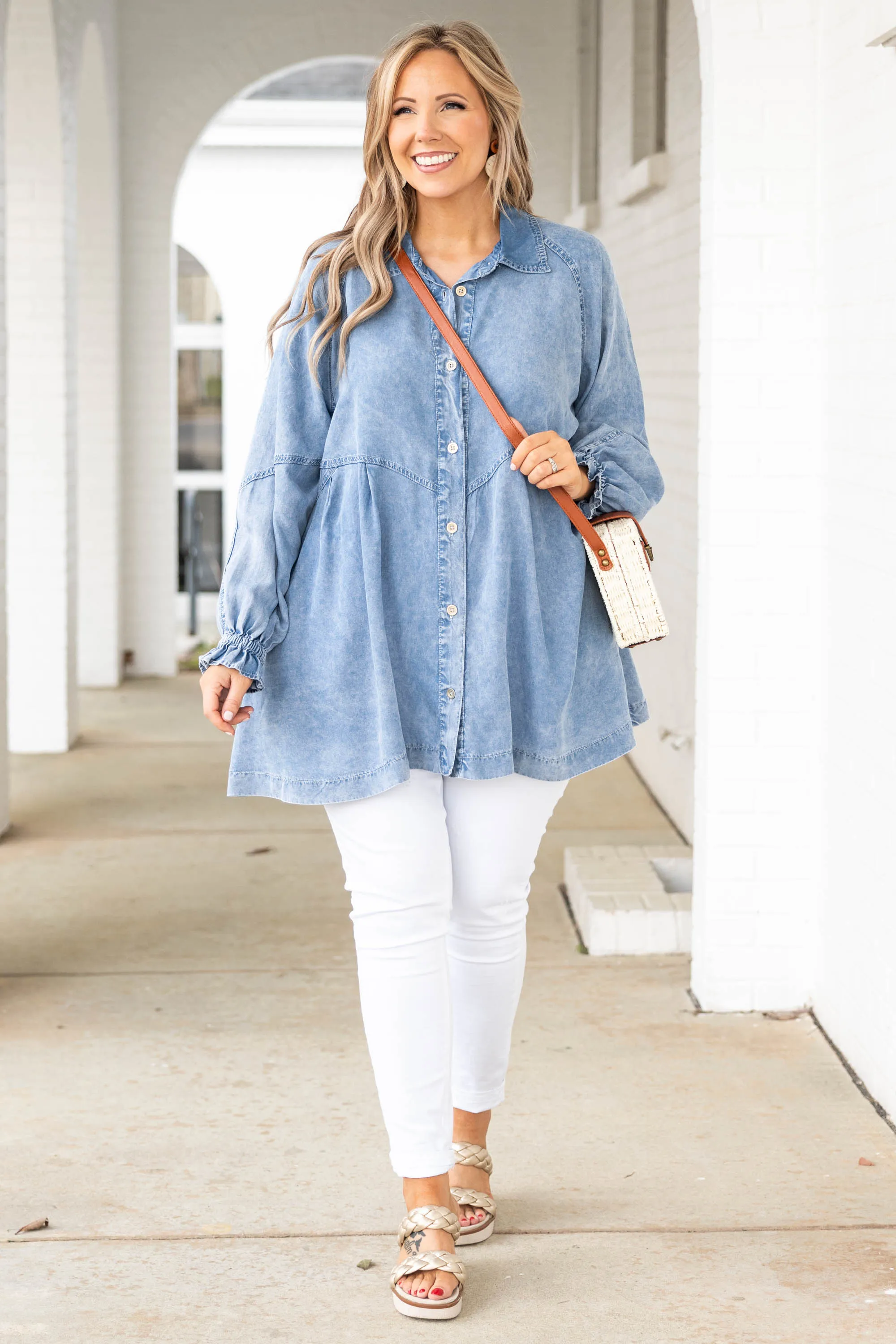 Chambray Chic Top, Acid Wash