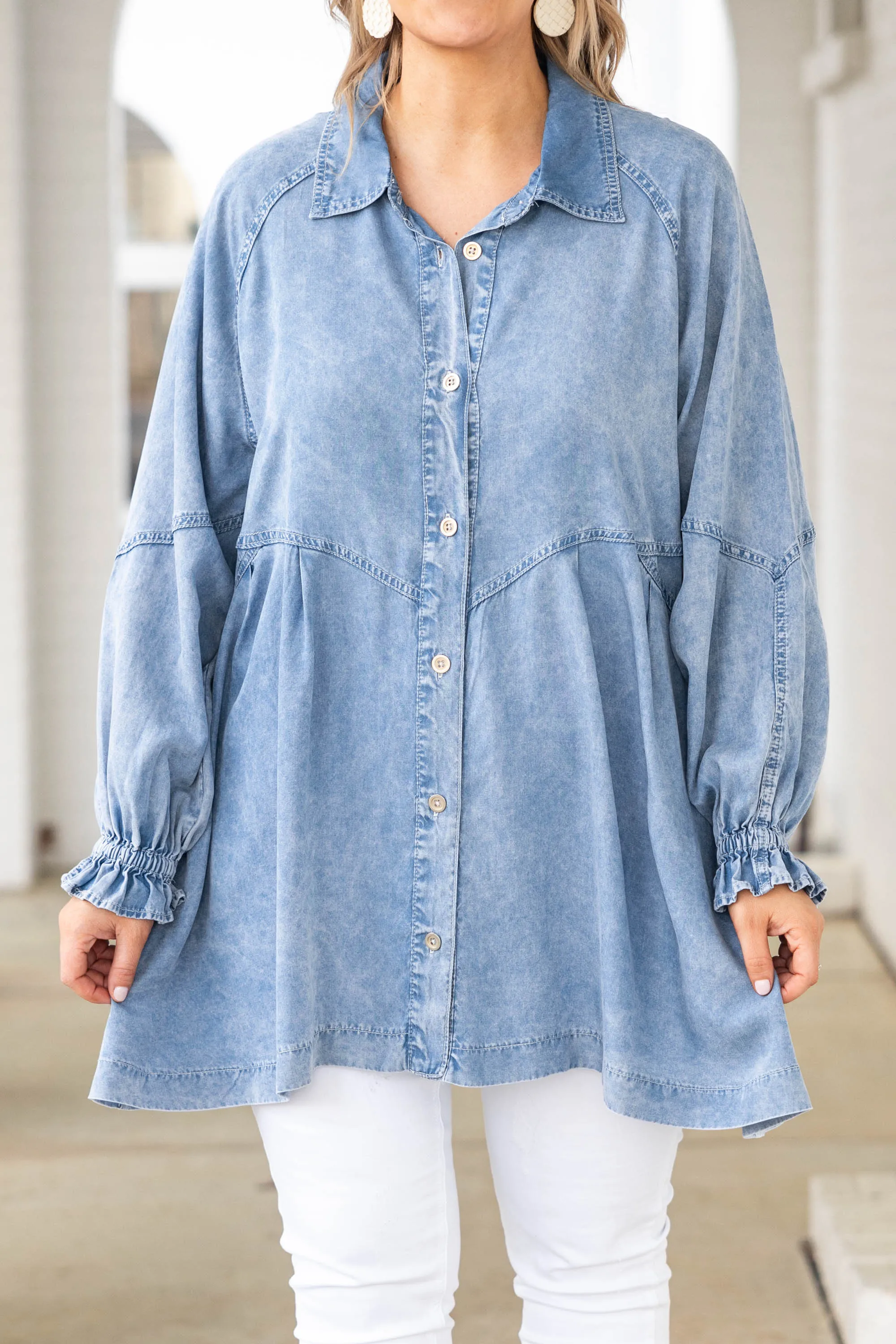 Chambray Chic Top, Acid Wash