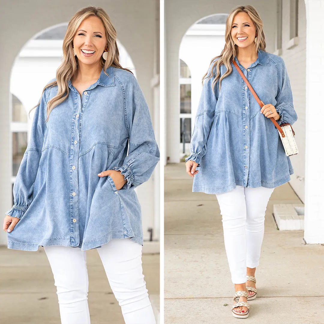 Chambray Chic Top, Acid Wash