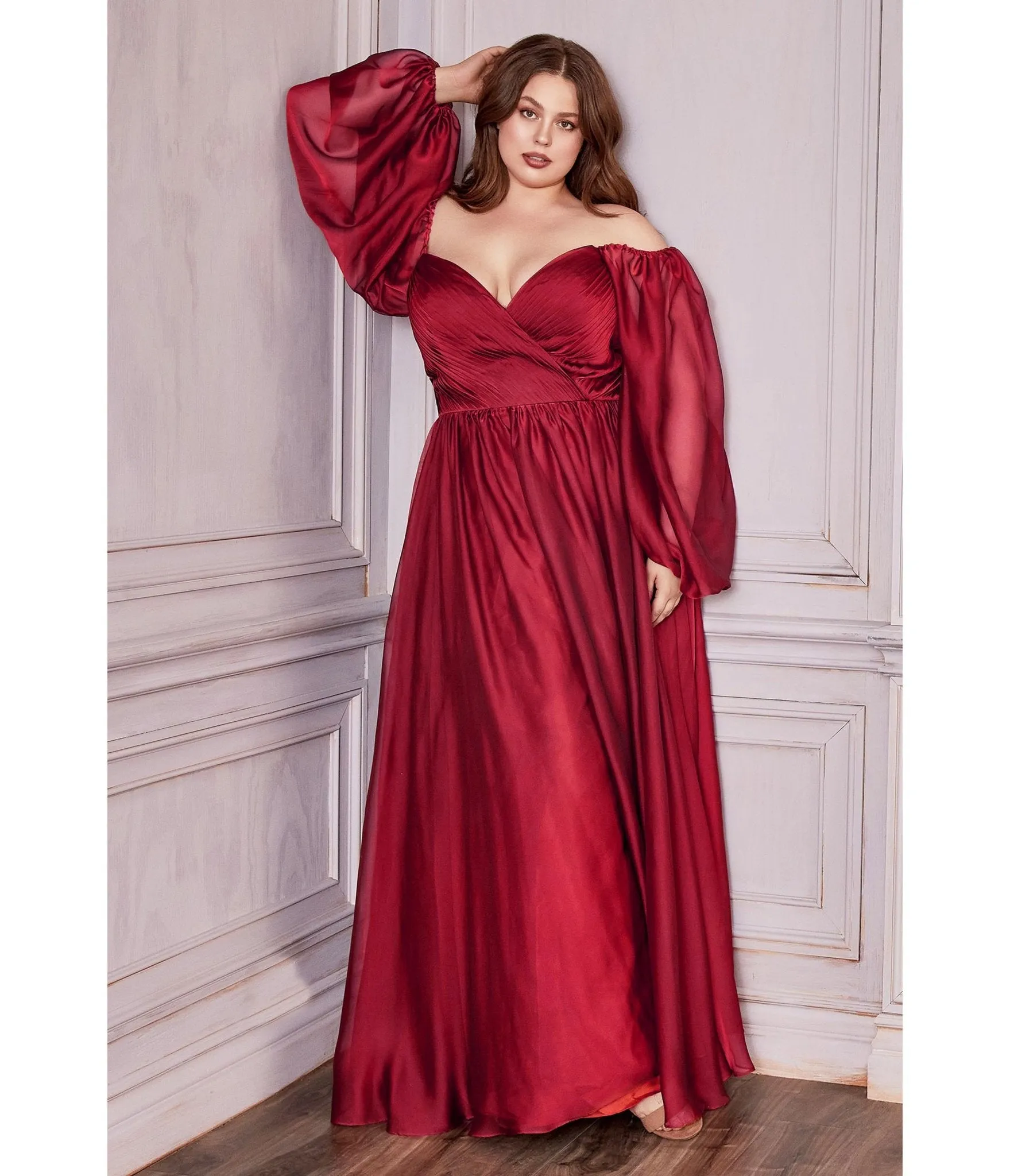 Cinderella Divine  Plus Size Burgundy Chiffon Sweetheart Bridesmaid Goddess Gown