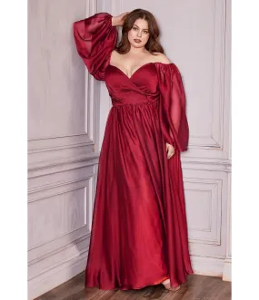 Cinderella Divine  Plus Size Burgundy Chiffon Sweetheart Bridesmaid Goddess Gown