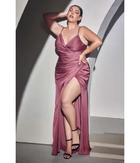 Cinderella Divine Plus Size Mauve Rose Ruched Satin Mystique Prom Gown