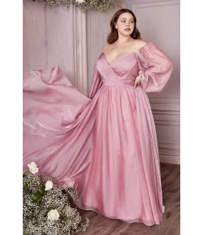 Cinderella Divine  Plus Size Petal Blush Chiffon Sweetheart Bridesmaid Goddess Gown