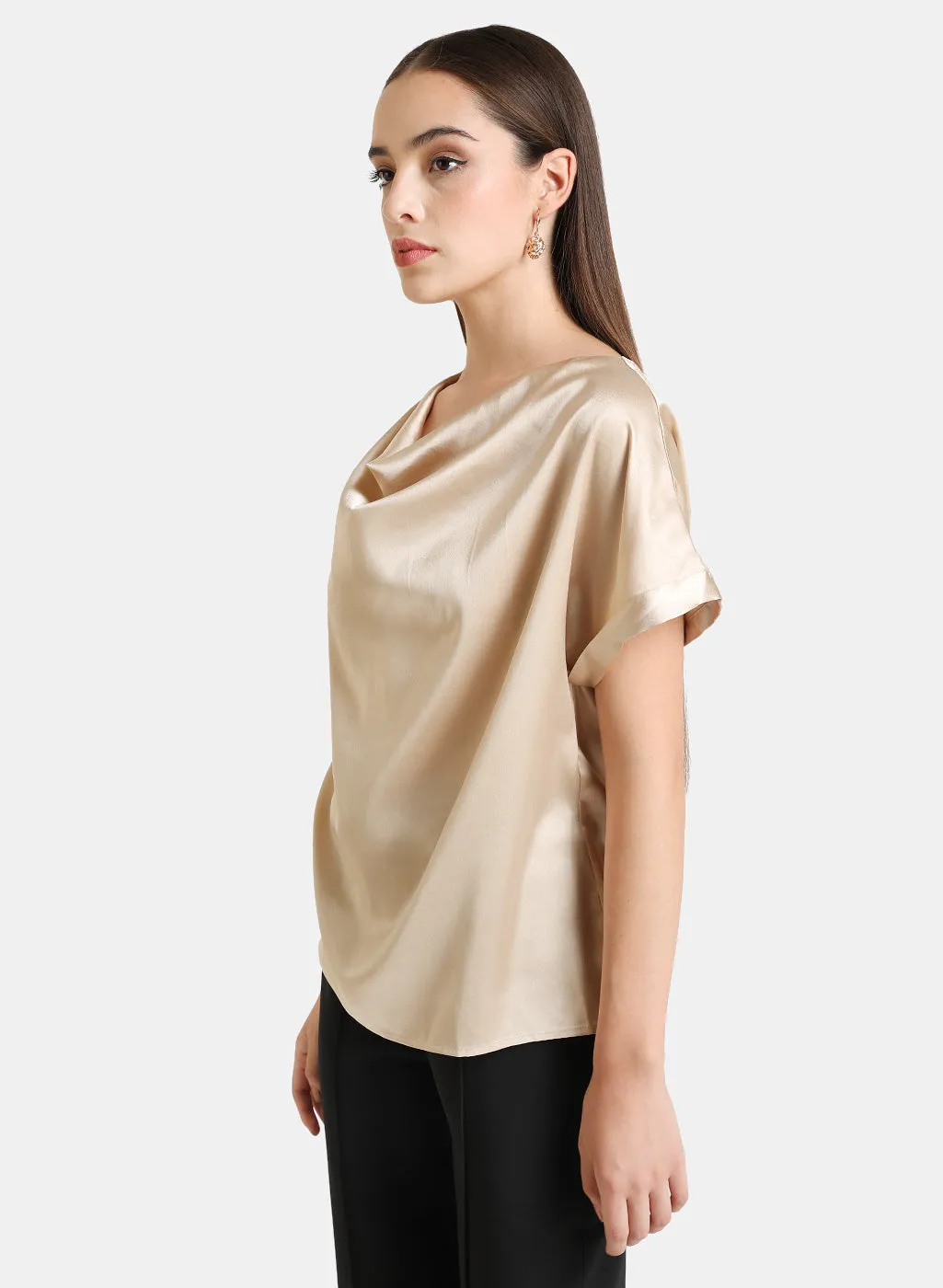 Cowl Neck Half Sleeves Satin Top