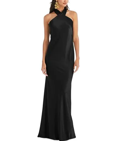 Dessy Collection Lovely Plus Size Draped Twist Halter Tie-Back Trumpet Gown