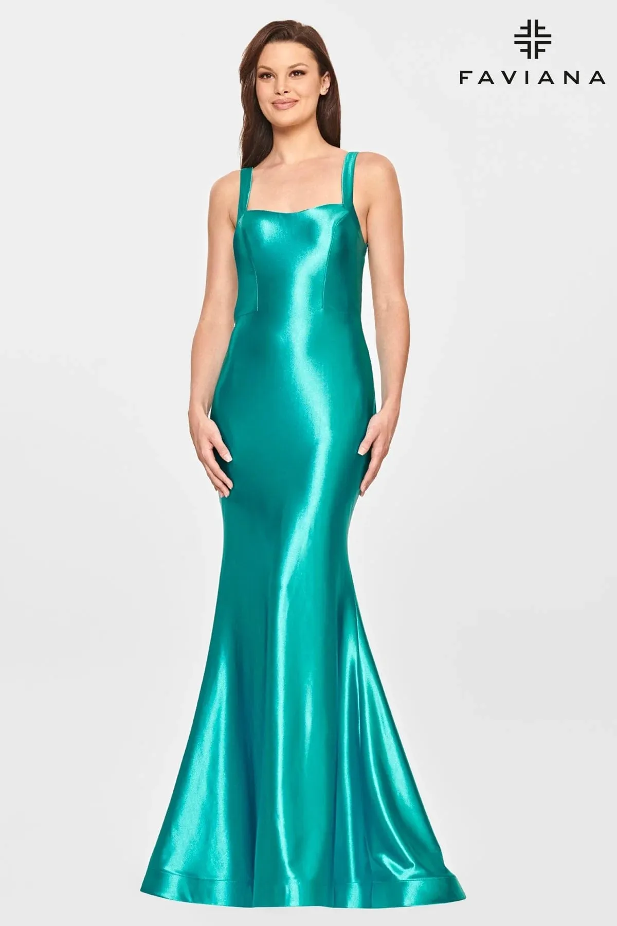 Faviana S10809 Satin Scoop Neck Gown