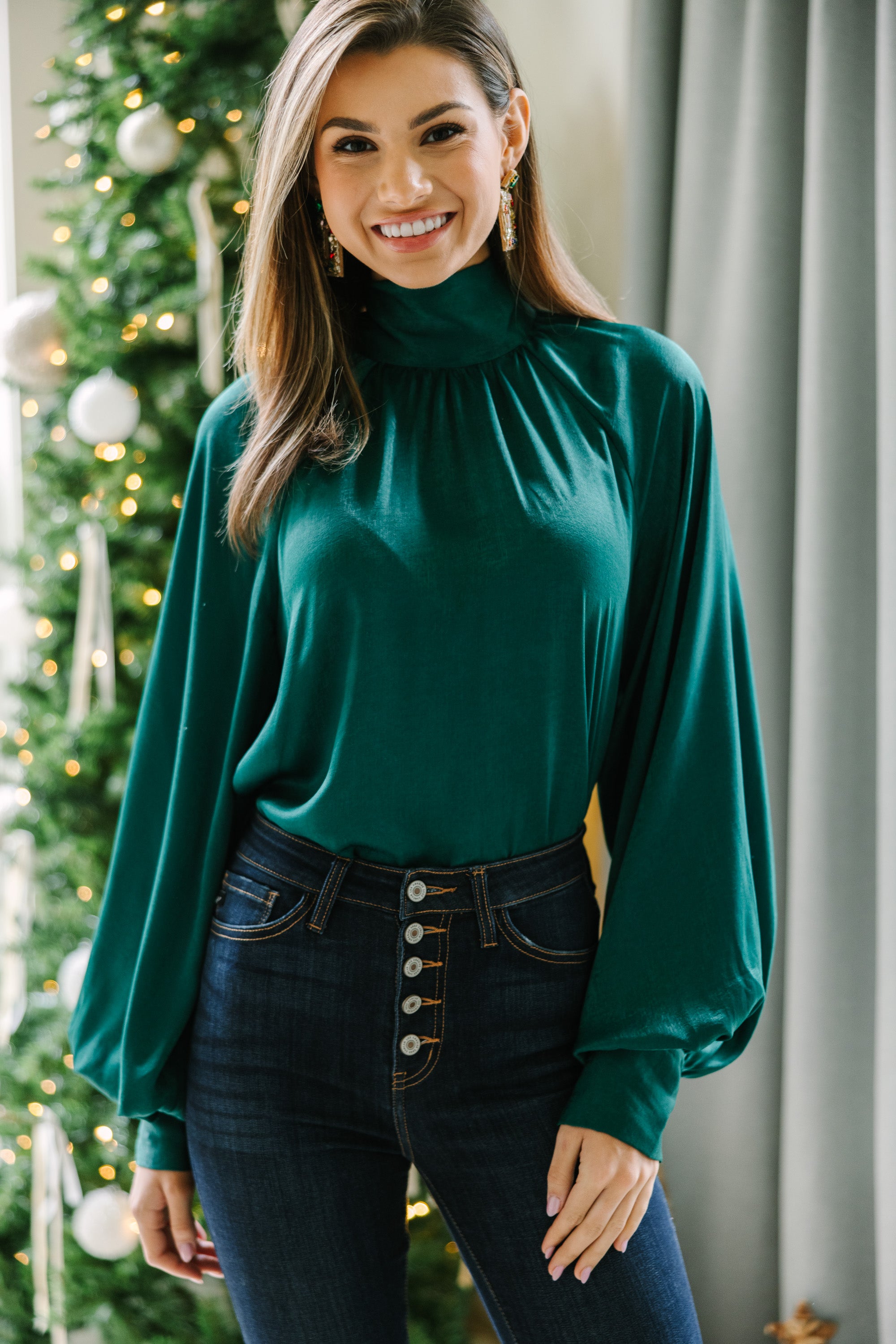 Feel This Way Emerald Green Satin Blouse