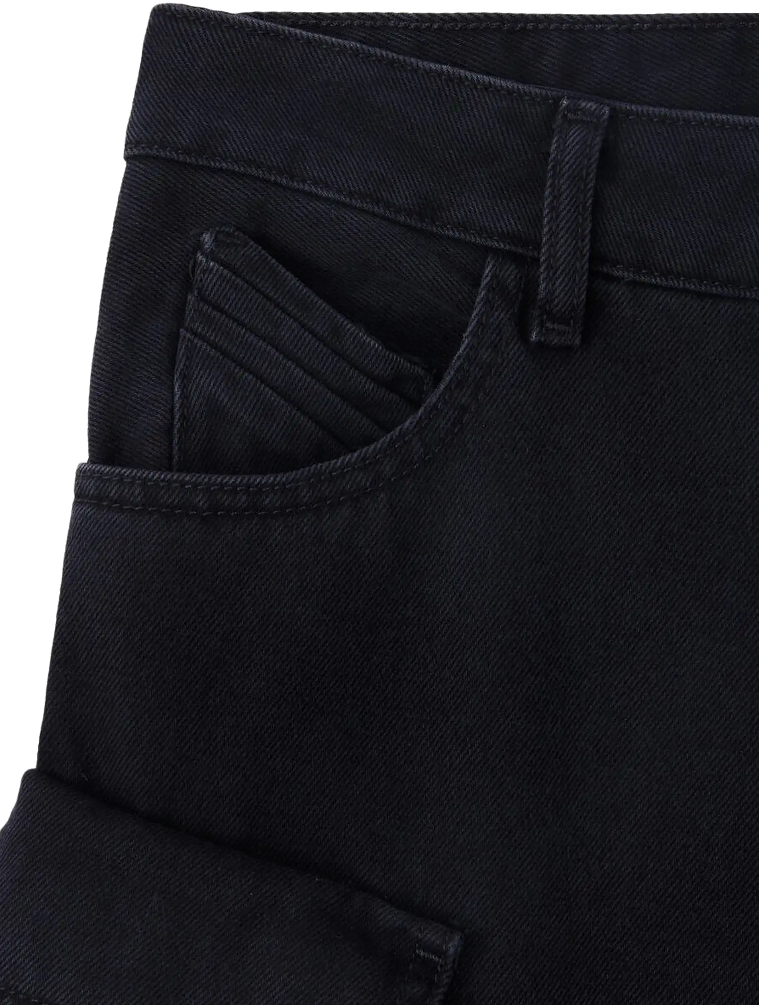 `Fern` cargo pant in black denim with multipockets and wide leg cut.