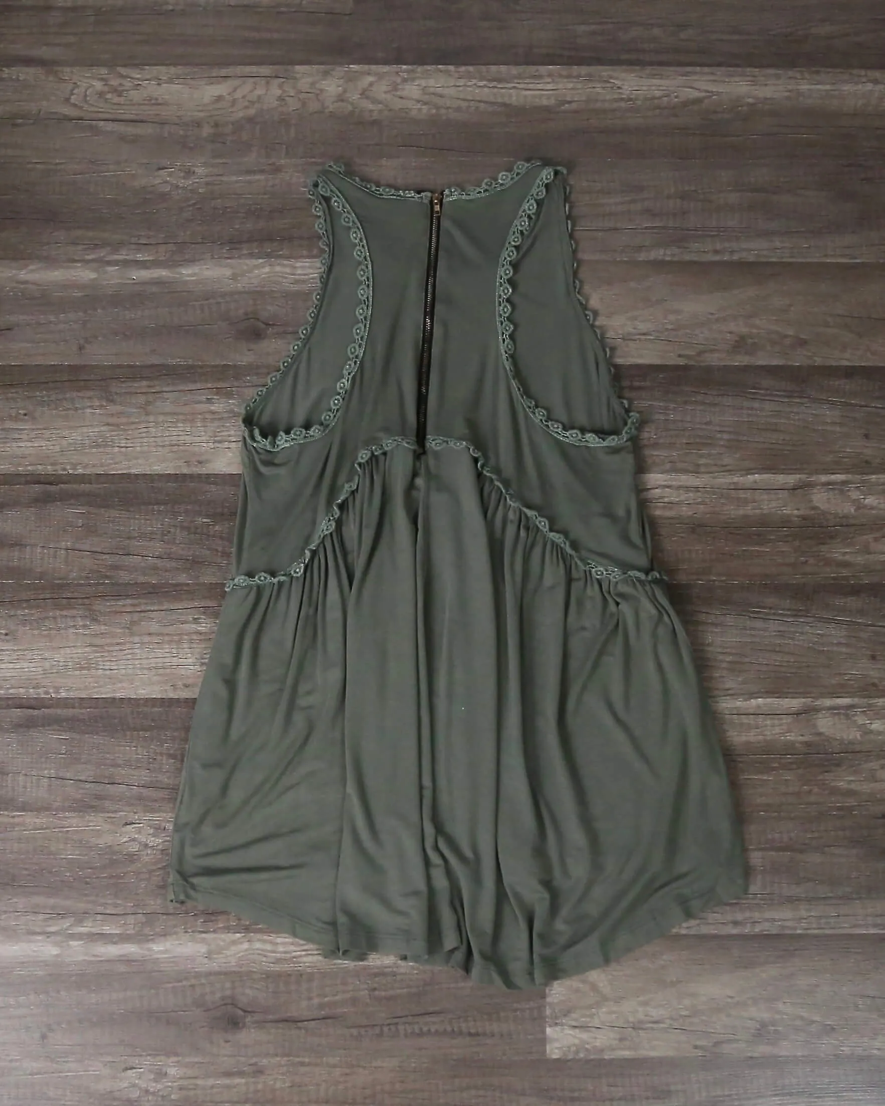 Final Sale - Olive Green Acid Wash High-Low Racer Back Tank