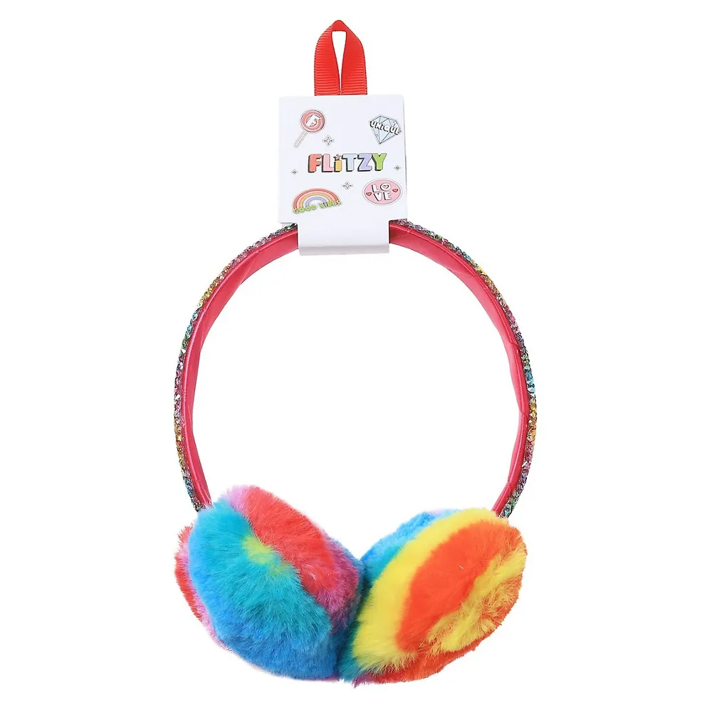 Flitzy Rainbow Heart Faux Fur Earmuffs