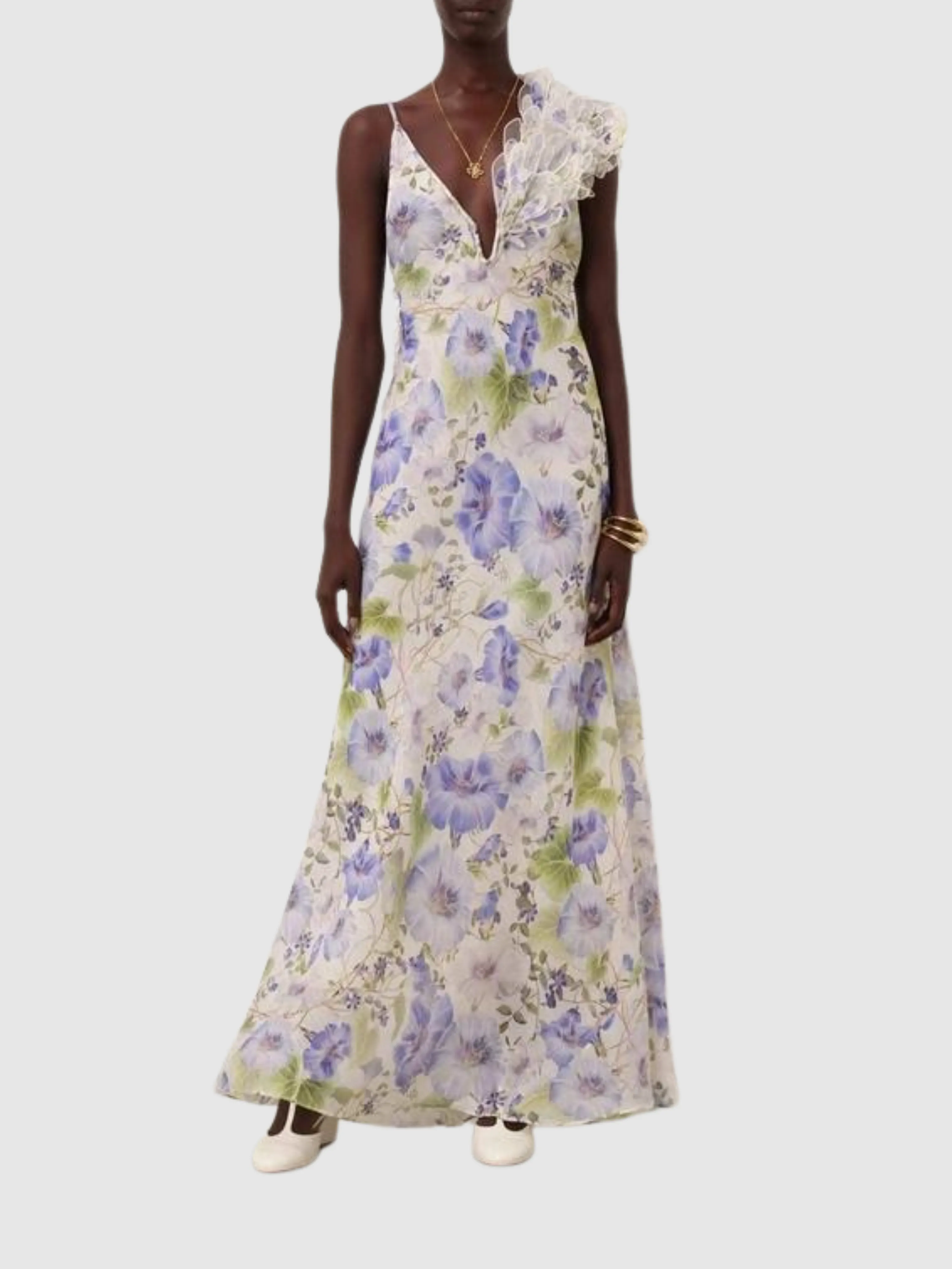 Floral Natura Feather Slip Gown