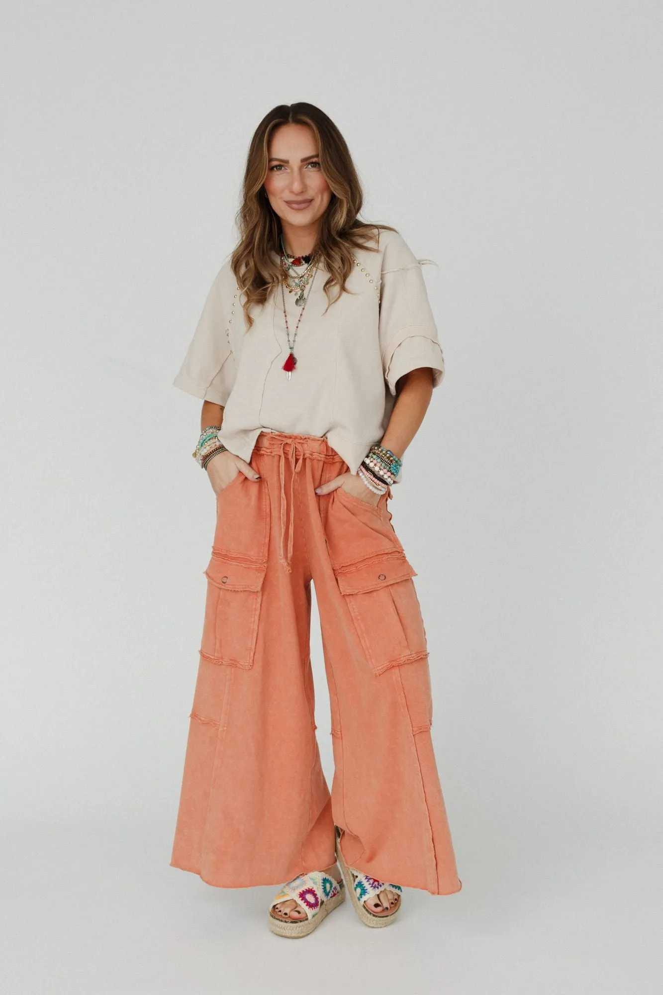 Game On Cargo Wide Leg Pant - Burnt Orange