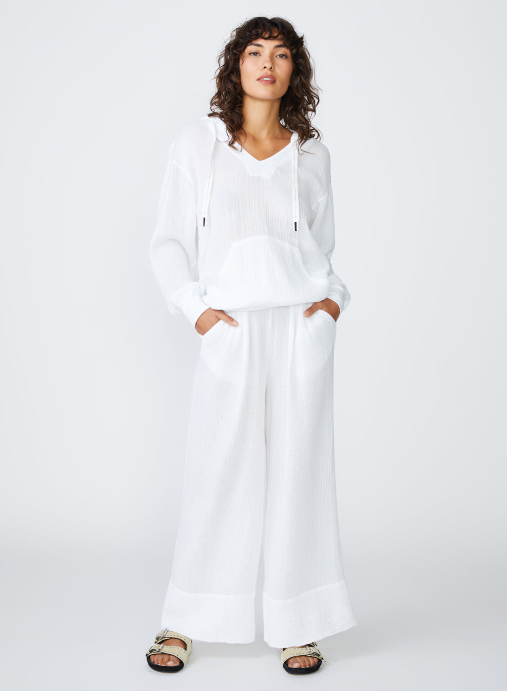 Gauze Wide Leg Pull On Pant in White