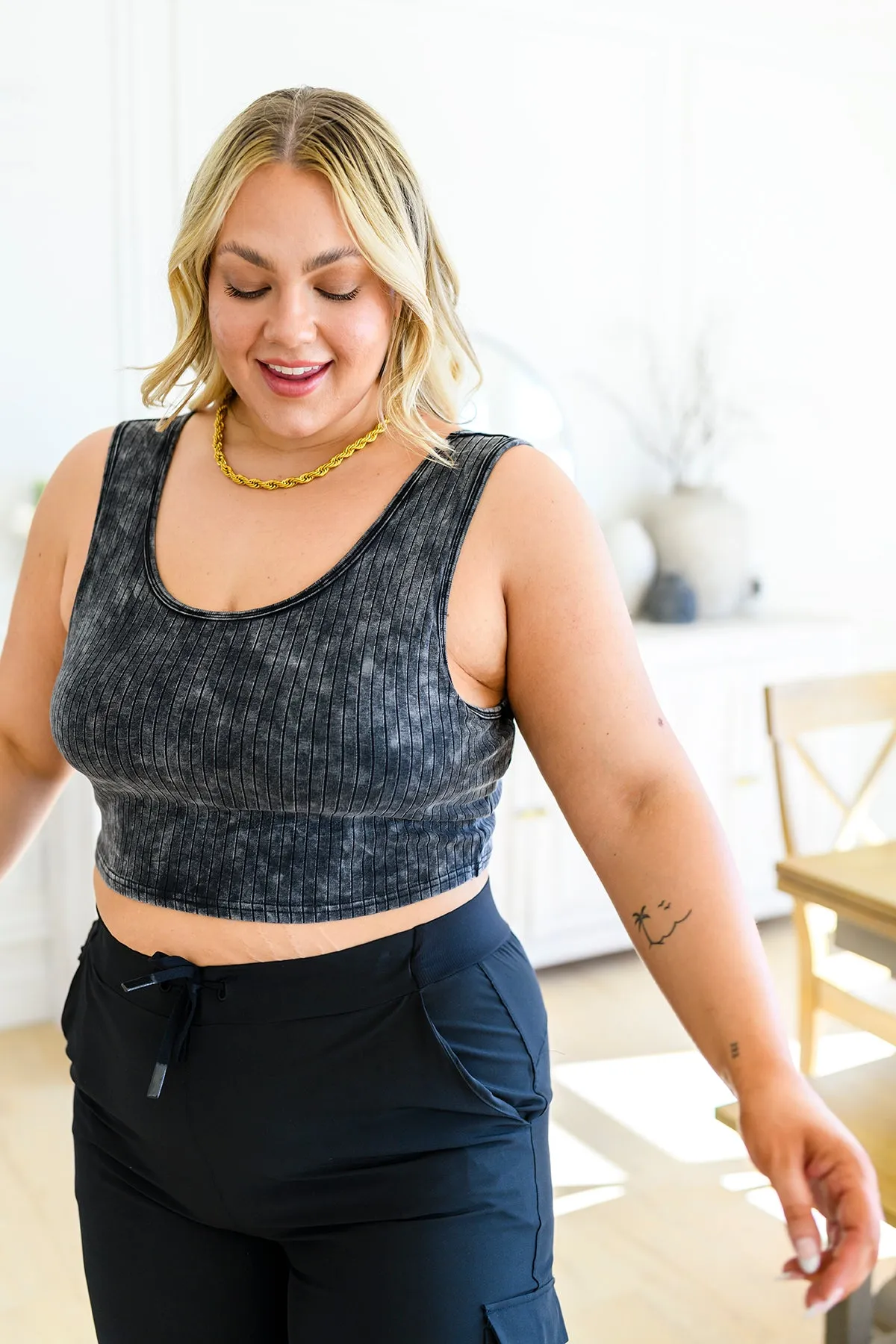 Get on My Level Acid Wash Cropped Cami in Charcoal