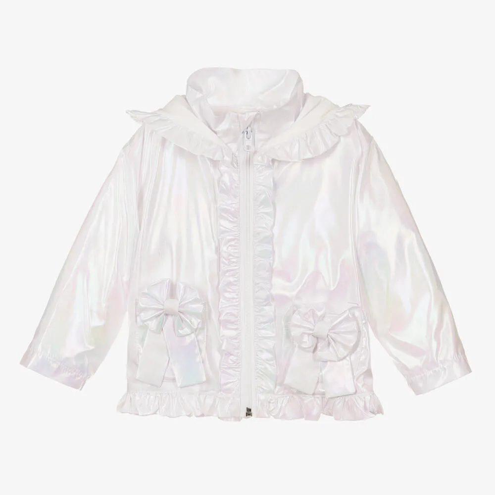 Girls White Pearlescent Coat