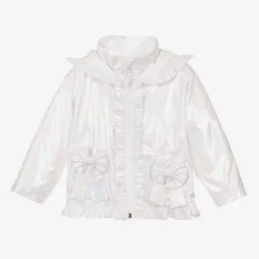 Girls White Pearlescent Coat