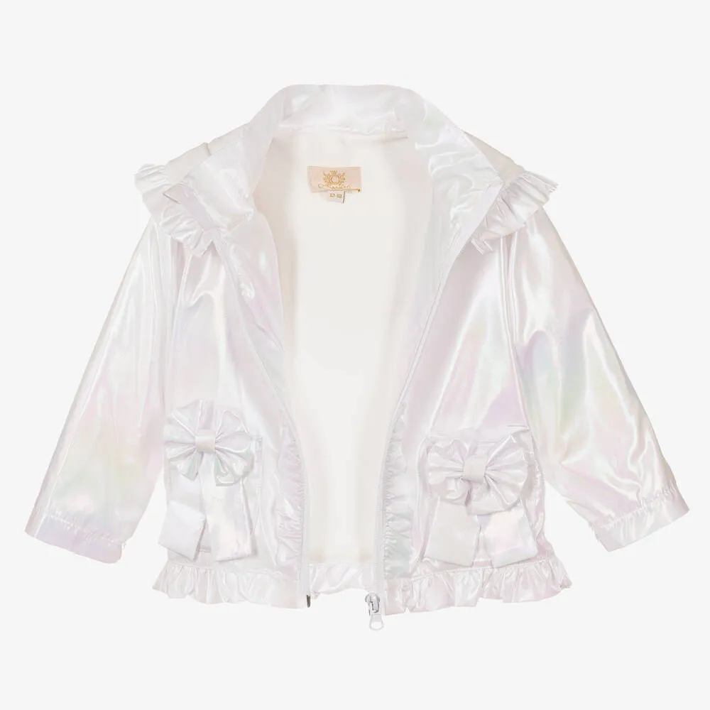 Girls White Pearlescent Coat