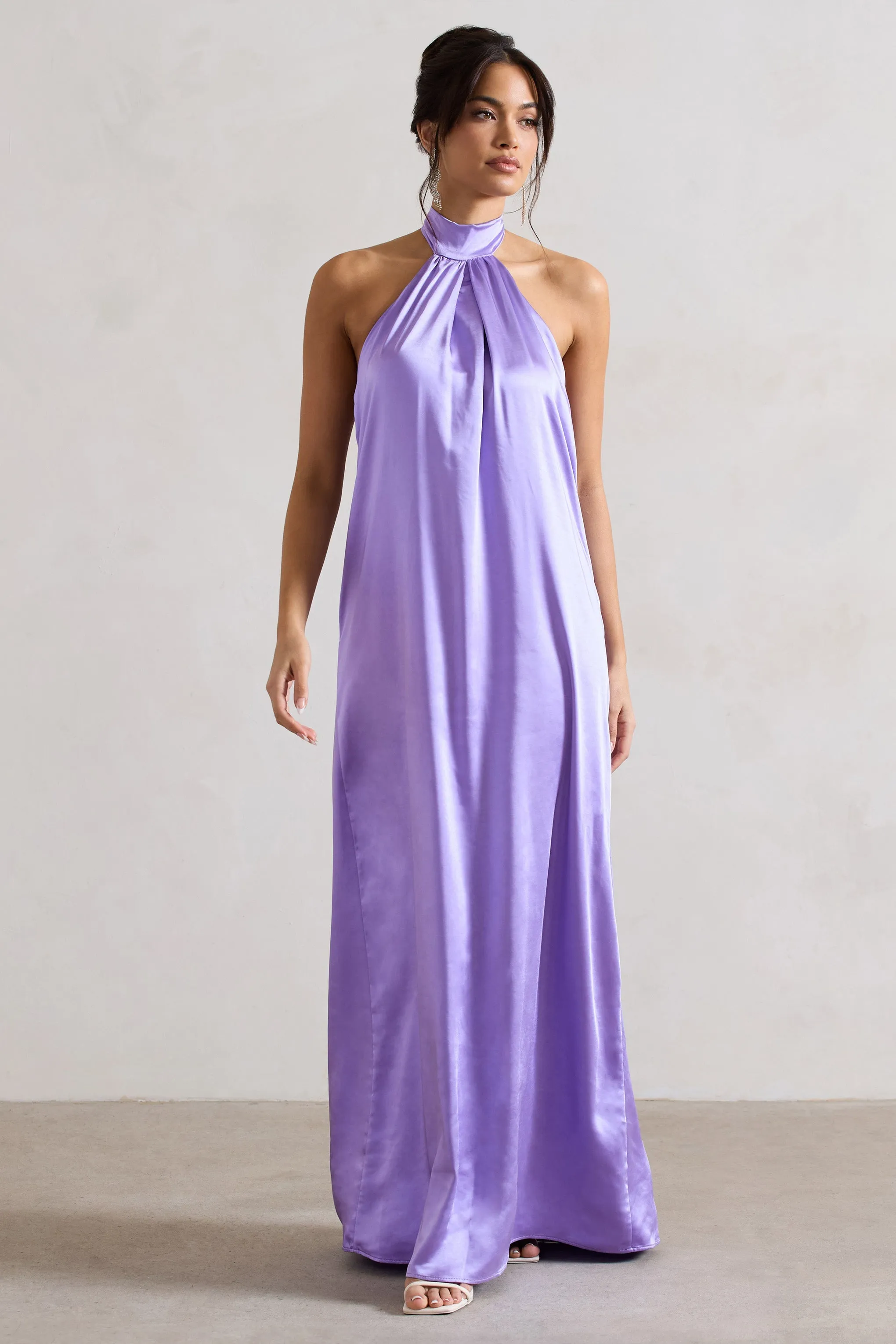 Gloriana | Lilac Satin High-Neck Maxi Dress