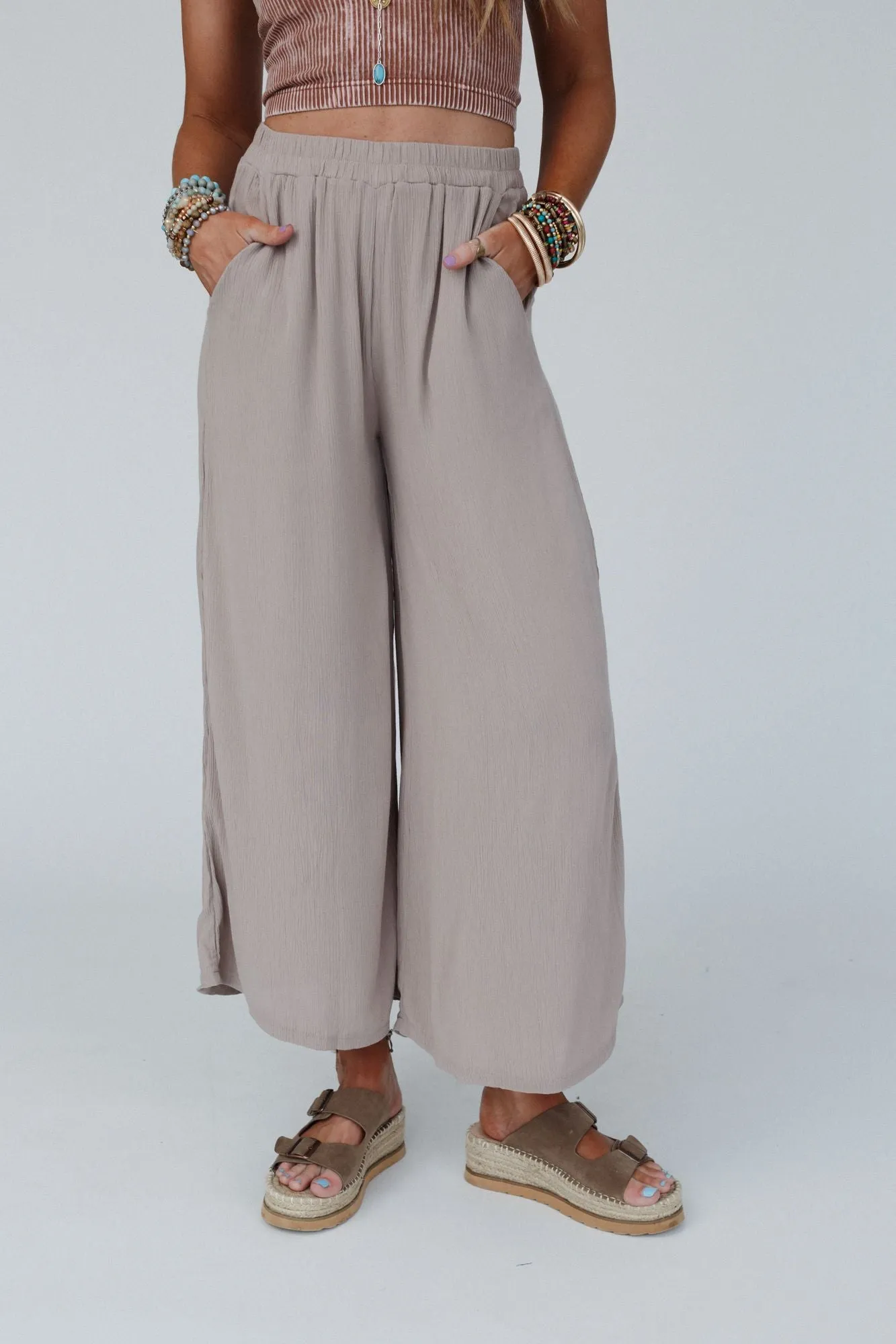 Go With The Flow Wide Leg Pant - Ash Mocha