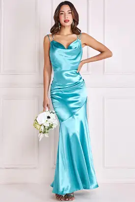 Goddiva Satin Cowl Neck With Strappy Back Maxi