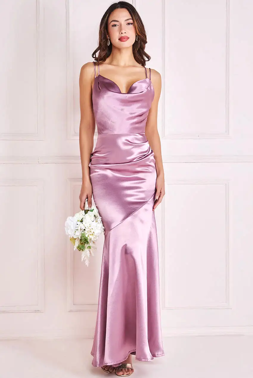 Goddiva Satin Cowl Neck With Strappy Back Maxi